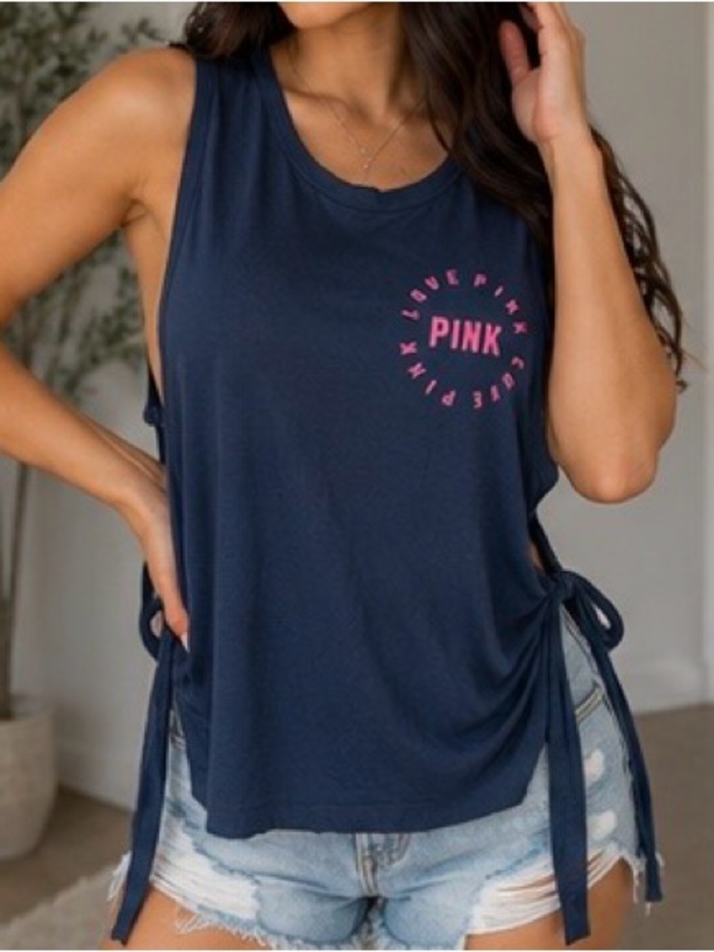 PINK Victoria's Secret Navy Tank with Pink Chest Logo